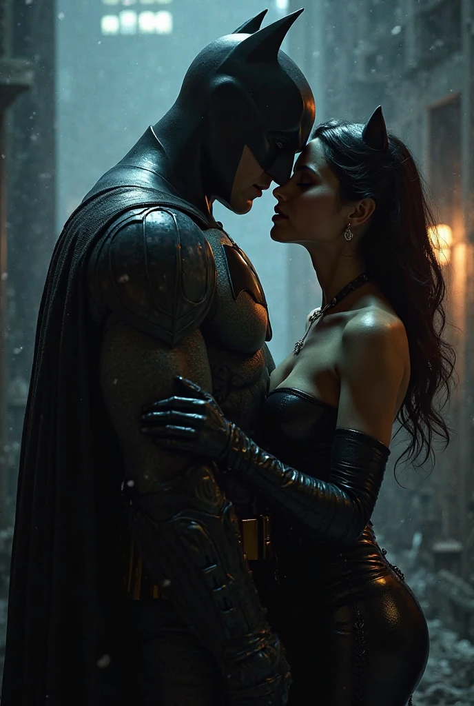 (The 8k quality, Ultra-high resolution quality, Ultra high definition, Photorealistic, Best Quality):1.5, (master piece):1.4, (NSFW, (1 naked man, batman's look), 1 thin woman, hetero):4.0, (intercourse with man, vaginal penis, sex from behind, standingdoggy, A naked man grabbing woman's breasts violently from behind):5.0, (flowing out squirt from her crotch):2.1, (1 woman standing with leaning forward):2.2, (orgasm expression, screaming, feeling extacy, closed eyes, flushed face):1.6, (Camera angle from front):1.7, (no panties):1.3, (completely absent-minded Bewitching Anne Hathaway, extreme sweaty skin, cat woman's look in Batman movie):1.2, (slums at night):1.1,