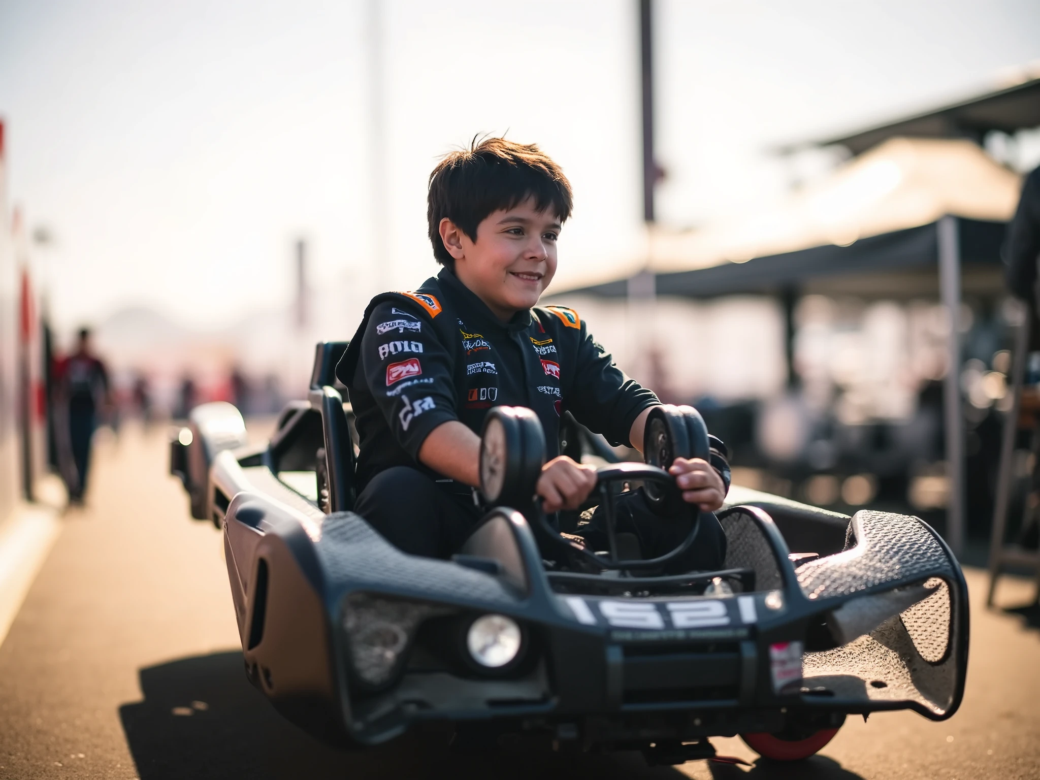 in the immersive world of grand turismo on PS5 a handsome -yead boyth curly hair, brown-skinned African American the room is transformed into a high-octane racing arena. He grips the gaming controllers in hand, sitting in a replica car from the game. He prepares for an intense yet excited go at it. Face the opposite way