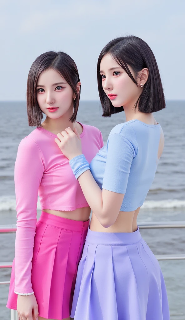 1 male, 1 female, (princess hug, male model hugging female model's buttocks, princess hug, kissing cheek, intimate relationship: 1.2), Araf woman in pink top and jeans dancing with handsome male model, Korean female fashion model, photo of slim girl model, wearing tight simple clothes, thin waist and thick buttocks: 1.1, gorgeous young Korean woman in sexy cropped top in crop top, Korean girl, casual clothing style, 2 4 year old female model, beautiful Korean woman, HD, 16k, realistic, small round face: 1.0, realistic perfect face and skin, detailed beautiful glasses, double eyelids, long eyelashes, swollen eyes, realistic face and eyes, facial light, super detailed facial details, lip gloss, blush: 1.0, brand open crop top (pink, open V-neck, sheer mesh, super realistic detailed clothes: 0.8, huge boobs: 1.5, perfect breasts and nipple bulge: 1.5), high-end brand skinny jeans ((super realistic detailed jeans:0.6)), perfect big boobs, perfect breasts, perfect waist, perfect buttocks, (enchanting, beautiful, sexy: 1.0), (round calves: 1.2), (white and tender toes: 1.2, wearing high-end designer crystal sandals (stiletto heels: 0.5)), realistic and stylish shawl hair, shoulder length: 1.0, smiling teeth: 1.0, handsome male model: 1.0, private shooting, private shooting, background ((super luxurious yacht, green venue, buffet table, swimming pool, Poolside umbrellas and beach chairs)), dancing with a male model: 1.2, Graceful Dance: 1.5, Autofocus: 1.2, Versatile Poses, Full Shot: 1.5