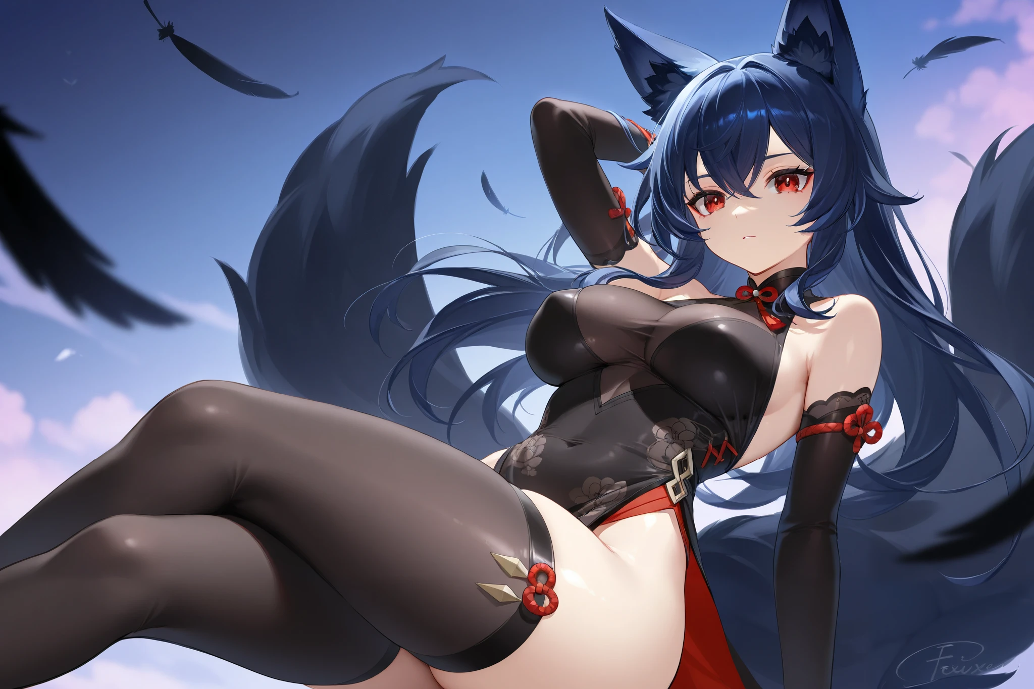 ((Masterpiece)), fox ears, azur lane, hair ornament, wearing glasses, ((eyeshadow, mascara)), makeup, liptsick, short hair, (black hair), wearing glasses, (red eyes:1.3), (lace:1.3), (full body, cleavage, small breast,nipples), ((1girl)), (smug:1.3)