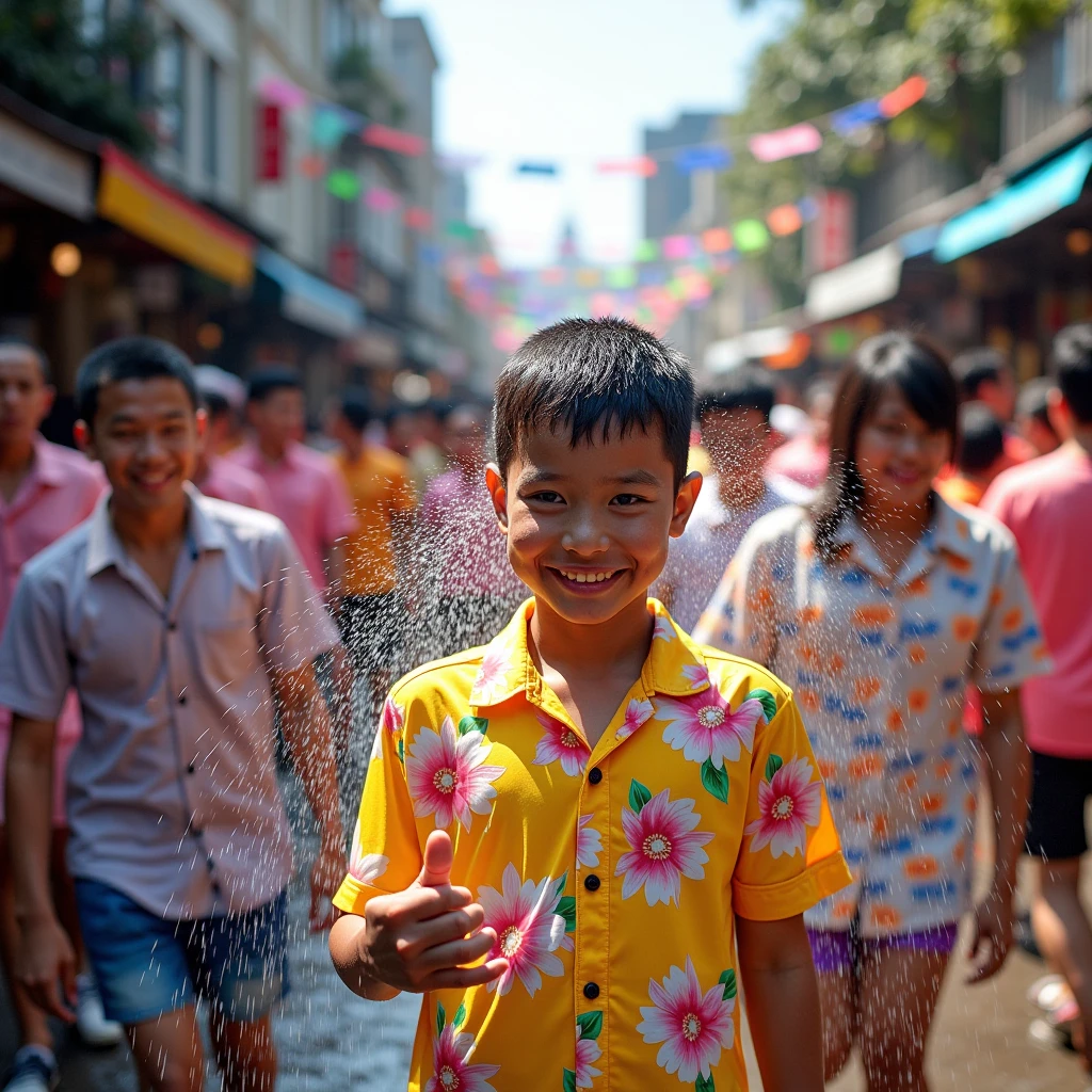 Songkran has children and adults splashing water.