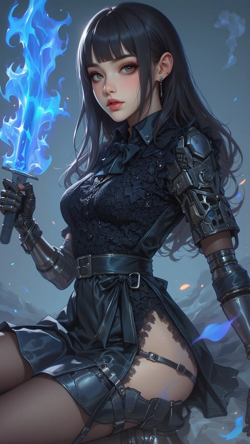 a woman in a black dress holding a sword and a sword, epic exquisite character art, pale black armor, dark sorceress full view, by Yang J, dark fantasy character design, armor girl, holy necromancer girl, wlop rossdraws, beautiful necromancer, stunning character art, fantasy character, rossdraws 1. 0
