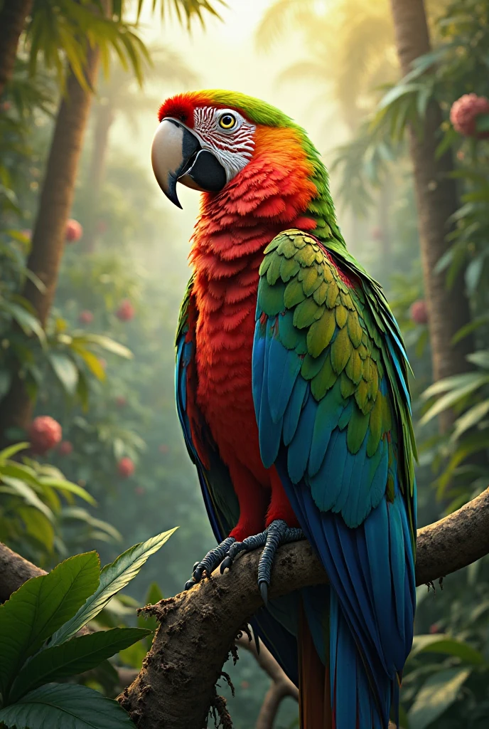 colorful parrot, playful , (ruffed feathers:1.2), dawn, dew,  jungle, rain, windy storm, dark, calm, slumber incoming, back-light, silhouette, filigree shadows, <lora:SDXL - Style - EldritchRomanceIllustration_0.9.1:0.7> <lora:XL_boss_battle:0.2> <lora:- SDXL - vntblk_vanta_shapes_V1.0:0.7>