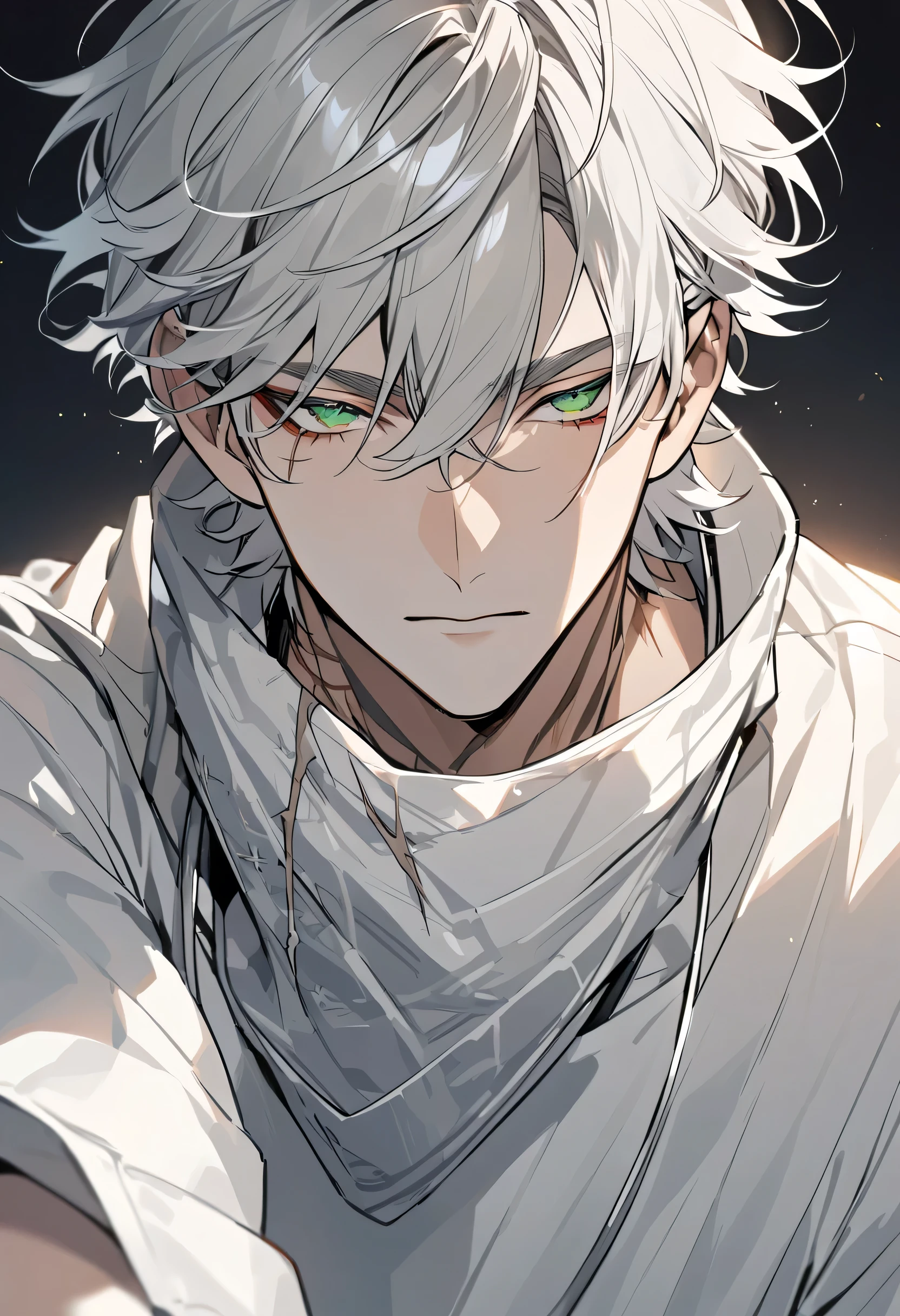 A close up of a person with white hair and green eyes - SeaArt AI