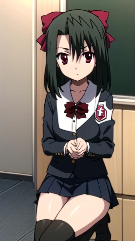 (masterpiece, highest quality: 1.2), alone, 1 girl, alone, panties,,black,Sailor suit,blazer,your heather, smile, Mouth closed, View audience, Long black hair, head band, Earrings, Big Breasts, Medium Waist, Medium Hips, wide thighs, Embarrassing, charm, smiling with her Mouth closed, Good move..., Excellent anatomy,panties,classroom,,Sailor suit,blazer,skirt, (((skirtめくり, I can see your pants))),