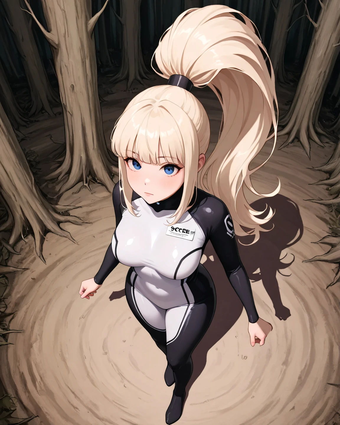 (best quality:1.1),(ultra detailed:1.1),solo,looking at viewer,Guel,light-green hair,long hair,braid,grey eyes,wavy hair,big breasts,bodysuit,arms at sides,portrait,full body.
