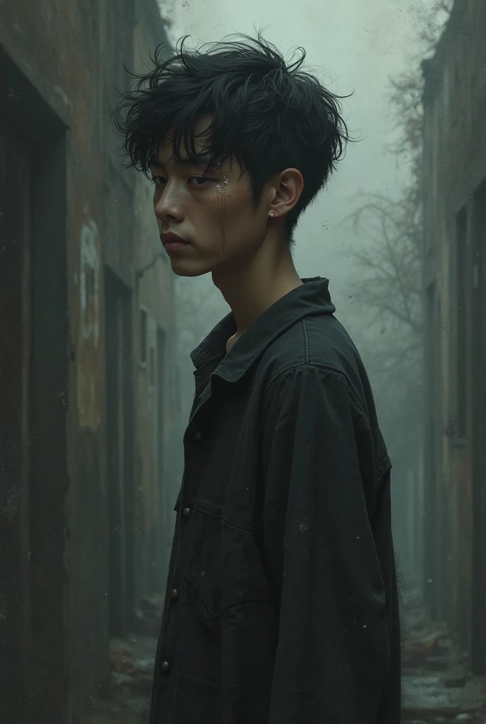 masterpiece, Highest quality, Realistic, Cinematic, Detailed face, 8k, Ultra-high resolution, シャープなフォーカスmovieのような写真 , Highest quality, Super detailed, 8k, mysterious, Messy green hair, 35mm photo, movie, Bokeh, Professional, 4K, Very detailed、male、Topless,Very ugly、Dirty skin,movieのような雰囲気、Big black pants,The green hair is messy,、Has two sickles、Very dirty、The background is an abandoned old Japanese town.、Japanese、Surprisingly skinny,There are many warts on the face、Skin and bones,Big black pants,There are many warts on the face、Morbid thinness、Has two sickles、Very scary、不気味なmale、The eyes are small and droopy,The nose is very low and flat,Shark-like teeth,Pure white, bloodless skin,