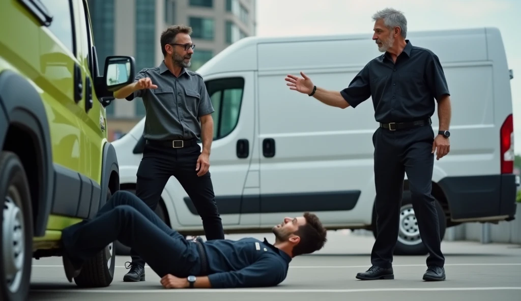 Guy unhinging jaw to eat a white van whole