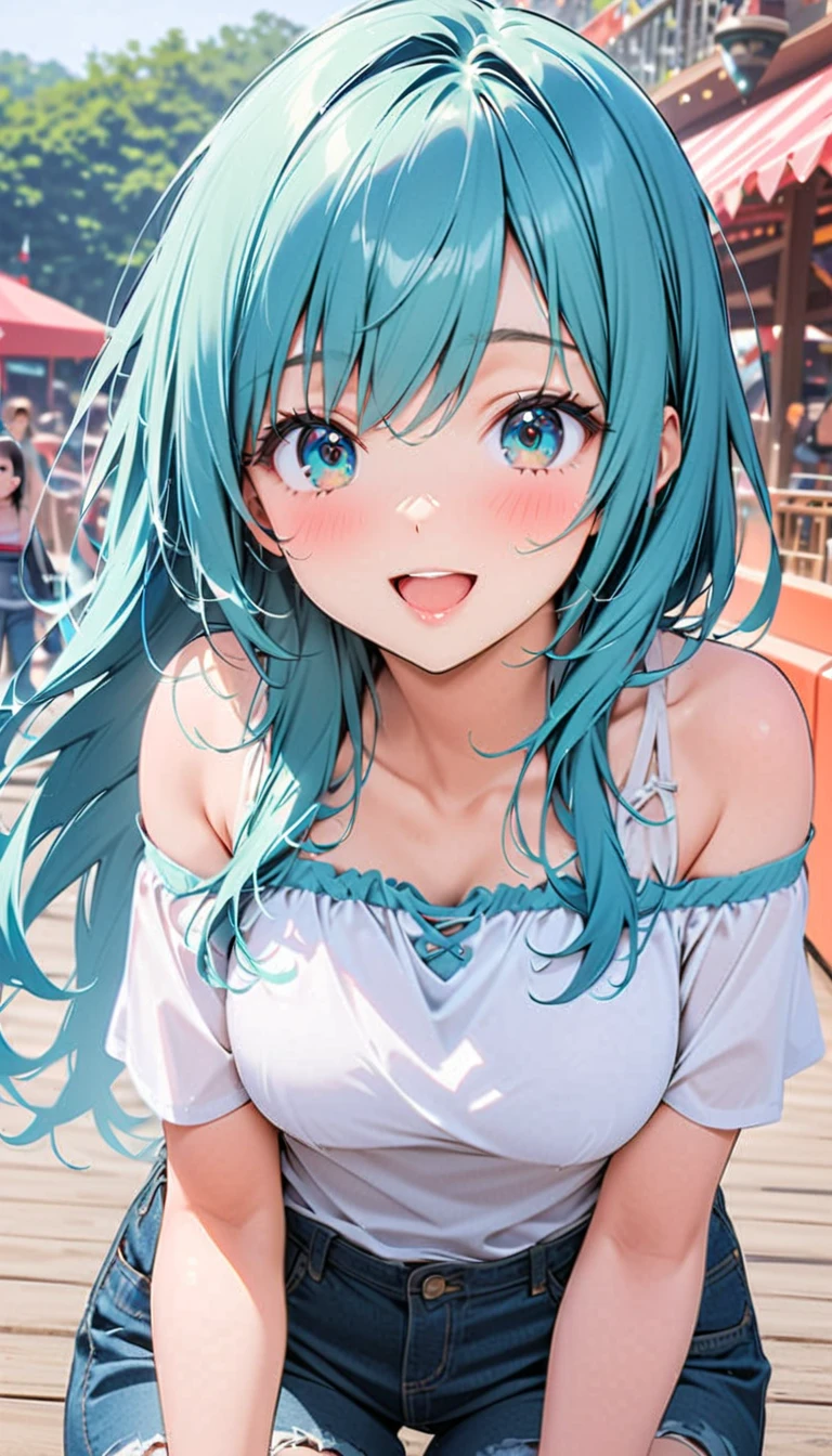 masterpiece, best quality, extremely detailed, (illustration, official art:1.1), 1 girl ,(((( light blue long hair)))), ,(((( light blue long hair)))),light blue hair, , long hair ((blush)) , cute face, big eyes, masterpiece, best quality,(((((a very delicate and beautiful girl))))),Amazing,beautiful detailed eyes,blunt bangs((((little delicate girl)))),tareme(true beautiful:1.2), sense of depth,dynamic angle,,,, affectionate smile, (true beautiful:1.2),,(tiny 1girl model:1.2),)(flat chest)、masterpiece, ultra detailed, 8K, full body shot,, a girl, kawaii, light atmosphere, (Cute a girl:1.5),anime visual, (tilt head:1.3), extremely delicate face, realistic lighting and shading, (an extremely delicate and beautiful art:1.3),Watercolor painting, a girl, Slender girl with small breasts, pink bikini swimsuit, pareo, smilng、She is grilling yakisoba noodles at a food stall wearing a swimsuit and an apron.