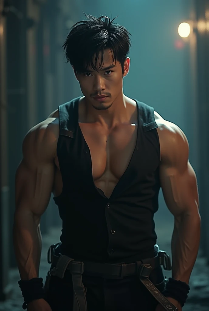 (majestuoso, impresionante, Exquisito:1.3),toji fushiguro, En perfil, espada corta, una mano en el bolsillo