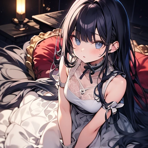 ​masterpiece、top-quality、teens girl、Little woman、one girls、Sentimental、full bodyesbian、lyin in bed、white  clothes、frilld