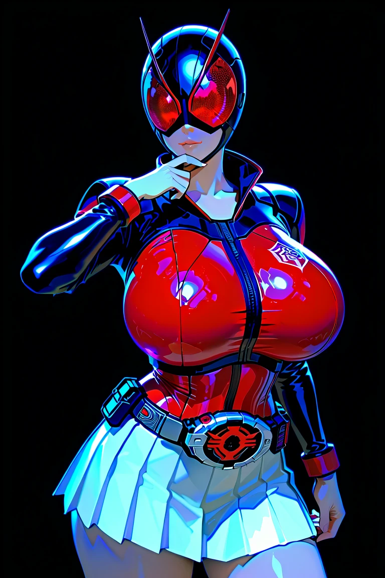 Kamen Rider helmet, Kamen Rider suit, slutty busty woman, whole body