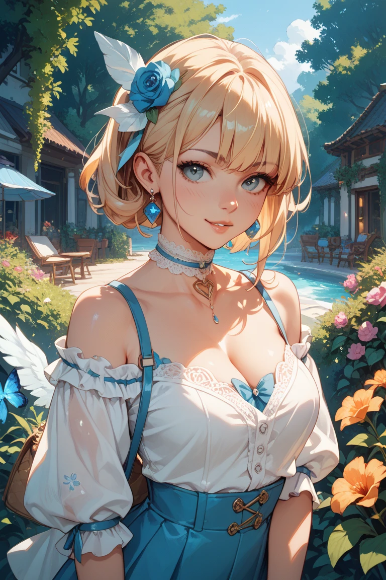 sketch style, prank drawing、Maid clothes. she has a beautiful face and a bright personality、sparkling eyes. I see a magical light shining around her.、Detail view. bright colors. High resolution、yellow hair、jewelry necklace、short hair