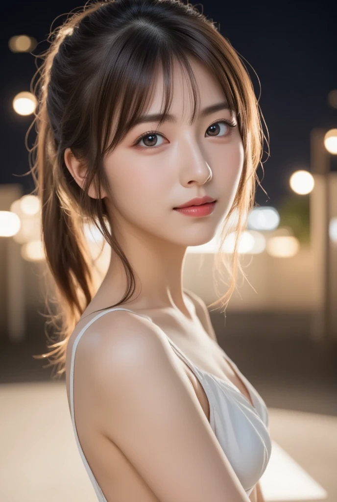 (masterpiece:1.3), high resolution, ultra detailed, extremely detailed CG unity 8k wallpaper, realistic, photo-realistic, RAW photo, beautiful detailed face, pale skin, realistic glistening skin, detailed cloth texture, detailed hair texture, Perfect body, Beautiful Face, accurate, Anatomically correct, Highly detailed face and skin texture, natural neck length, (beautiful hands), (fair skin:1.1), (well-aligned teeth:1.1), (Sweaty skin:1.2),
BREAK,
Detailed eyes, symmetric eyes, Light Brown eyes, Double eyelids, Thin eyebrows, (Glossy lips:1.4), ((A face with waiting for a kiss:1.2)), (blush:1.1), (A sparkling small hair accessory:1.1), (beautiful smile:1.1)
BREAK,
(A classy and Cute woman:1.3), 33 yo woman, (nude, nsfw, nipple:1.4),
BREAK,
medium large breasts, slender figure, firm abs,
((ponytail, Dark blonde hair, wavy hair, long hair, asymmetric bangs:1.2)), (looking at viewer), (cowboy shot:1.2), From above,
BREAK,
((Sitting side by side on the backseat of a office)), (((A view of Tokyo outside the window at Night:1.3))),