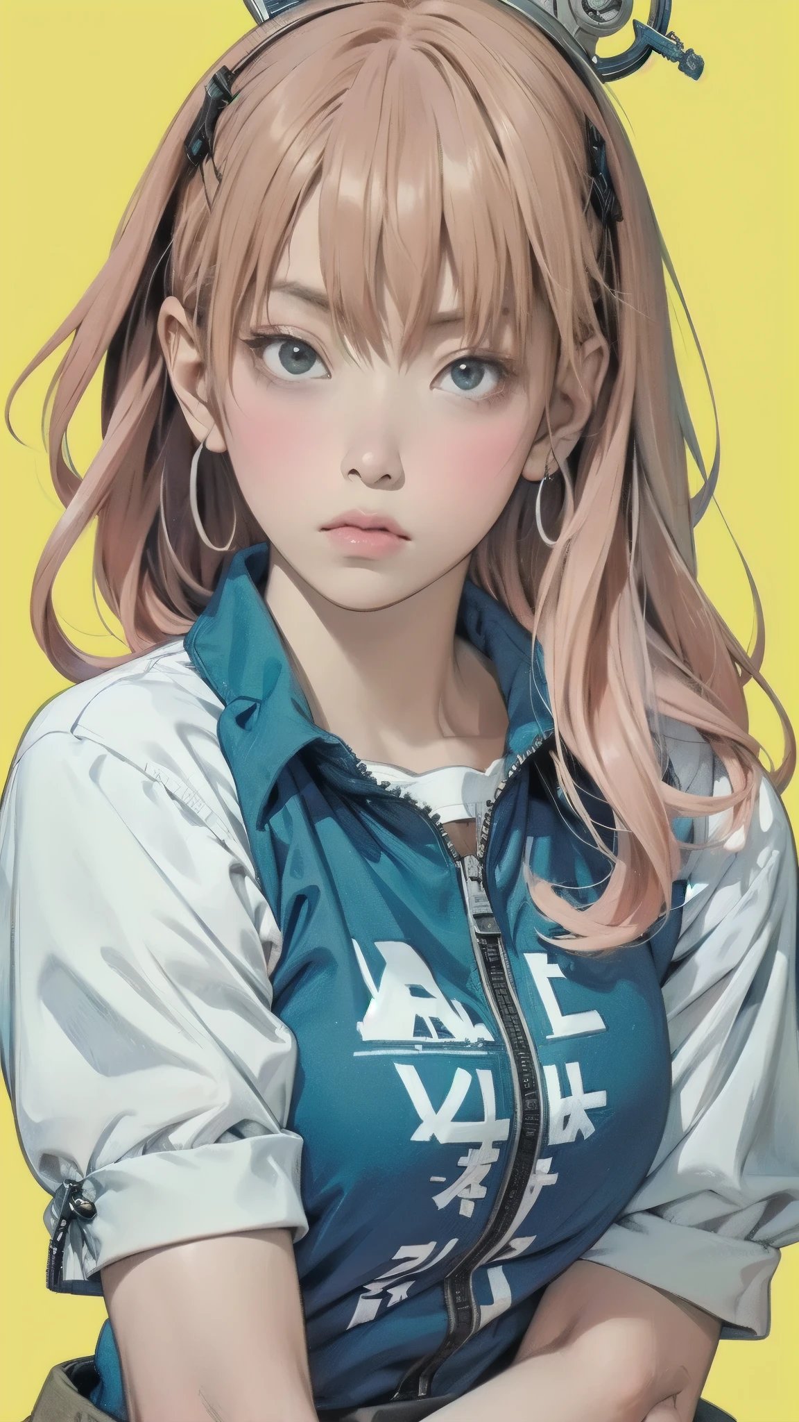 A woman holds a sword on a yellow background, Keizan Okada, hidetaka miyazaki, Epic anime with bad luck , Yoshida Akihiko , FLCL, FLCL cover, by Kamisaka Sekka, like Grimes , Krenz Kuchart and Artem Demra