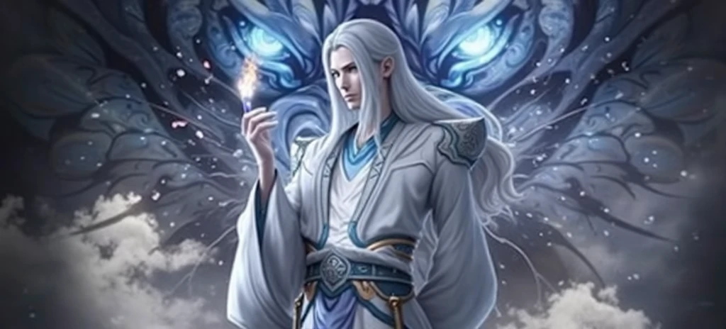 (absurdres, highres, ultra detailed),(Masterpiece, best quality:1.2),1man,dragon king,white hair,young, wearing royal clothing,tall, blueish white dragon eyes, surrounded by different Dragons behind the character, mountains, absolutely stunning art, extremely detailed eyes, powerful
