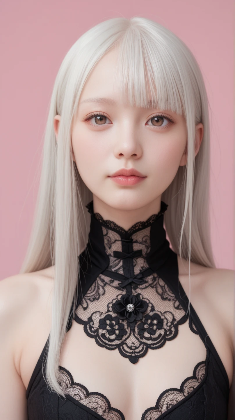 Highest quality, shape, Very detailed, In detail, High resolution, 8K, Perfect dynamic composition, Beautiful details, Natural Lip　Overall image　White hair with black inside　　Ahegao　