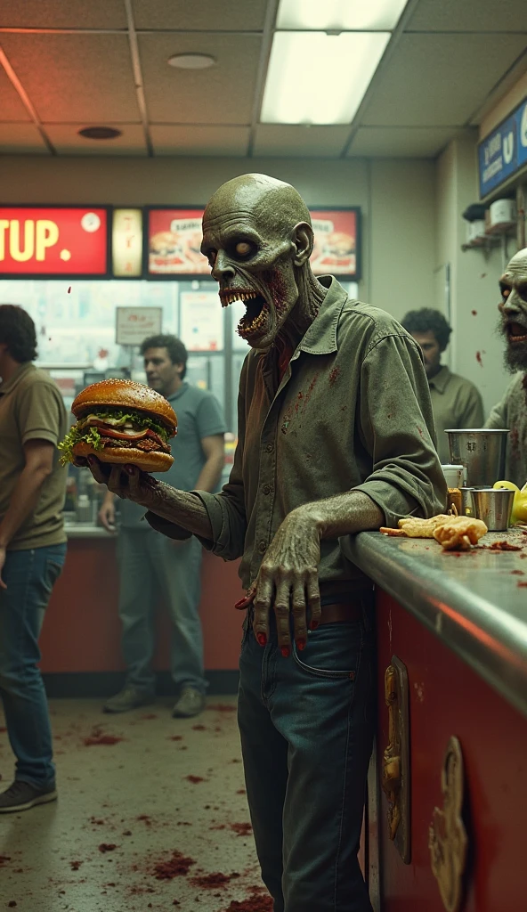 fleshmutant bodyhorror working at a fast food restaurant,close up,, true to life, HDR image,High detail resolution,soft eyes,natural skin,high detailed face,high detailed cloth,film photography,vintage,cinematic lighting,realistic,sharp focus,(very detailed),((4K HQ)),depth of field,f/1.2,Leica,8K HDR,High contrast,shadows, bokeh,(detailed and realistic skin texture),(detailed clothing),(detailed background),detailed skin,(highly detailed skin),(8K HDR photo),realistic texture,realistic shadows,accurate to life,living image,lifelike