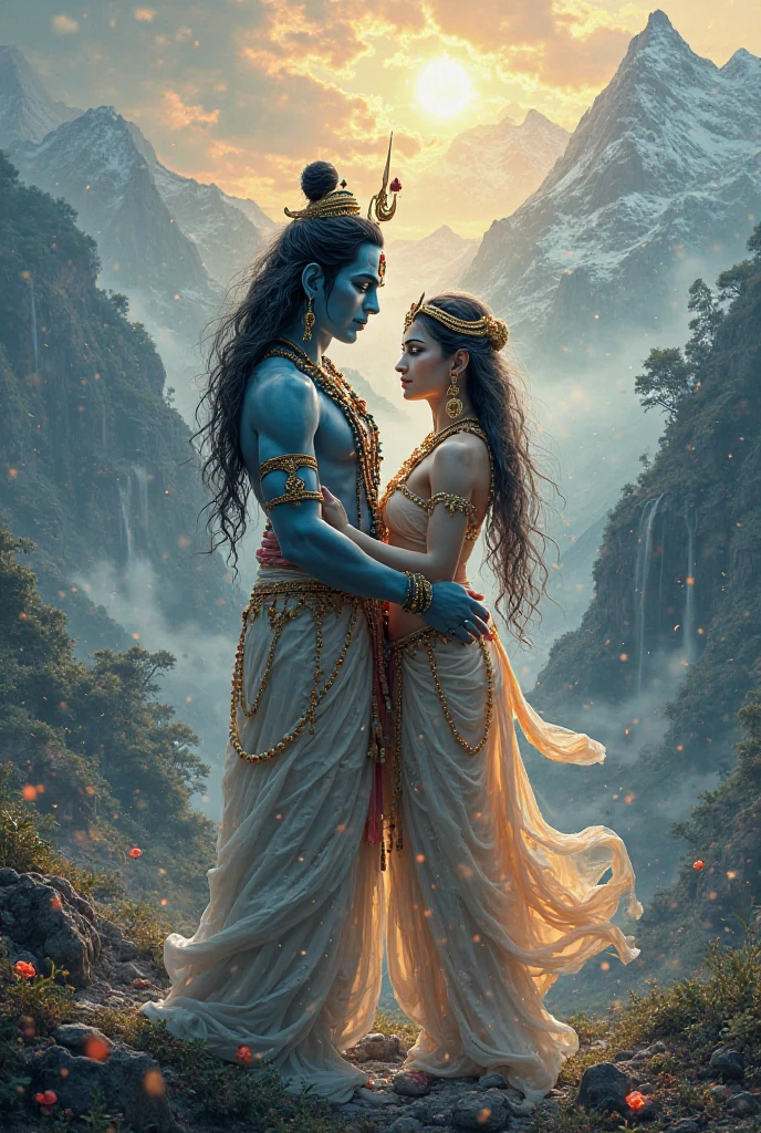 Shiva with parwati on hill 4k