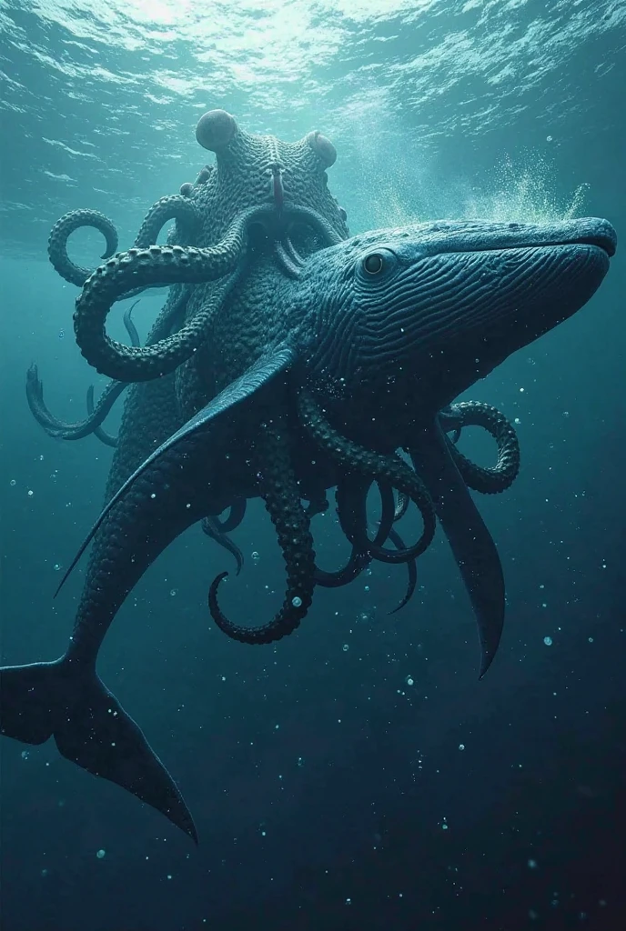 can u create an image of a creature. Description it looks like a half wale and back whit a octapus with a sharp 8 tentacle near the tale which sucks blood , its black colour