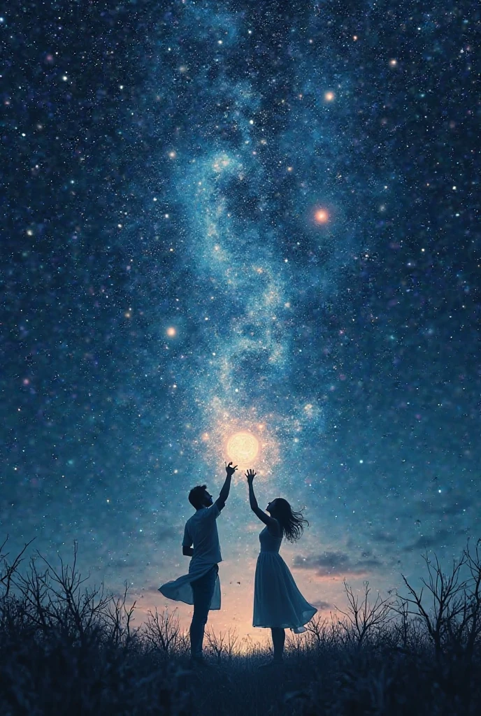 <lora:jianying:1>,jianying,silhouette,,couple ,full body ,from behind,arms up,sitting ,
starry sky ,aurora ,
,,