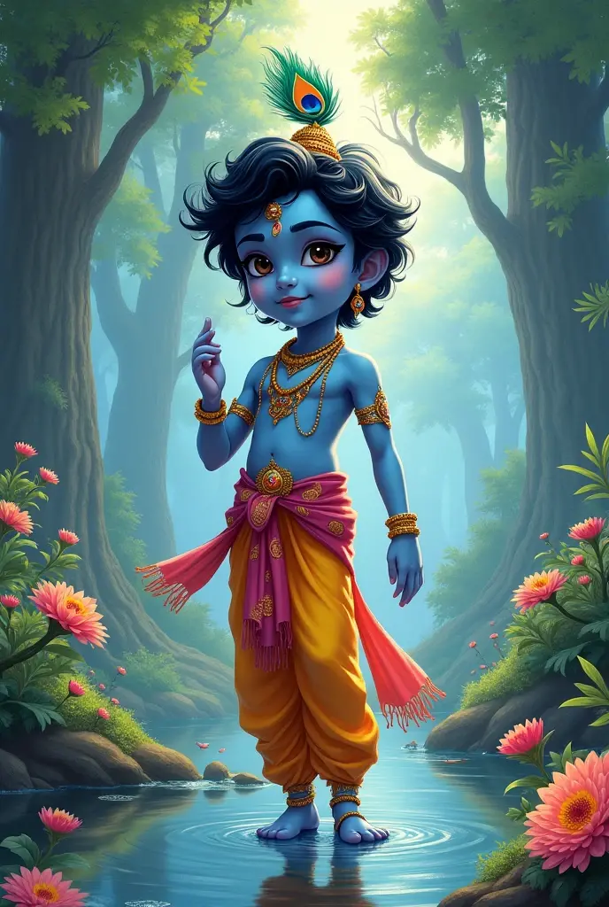 Image of lord Krishna in studio ghibli anime style
