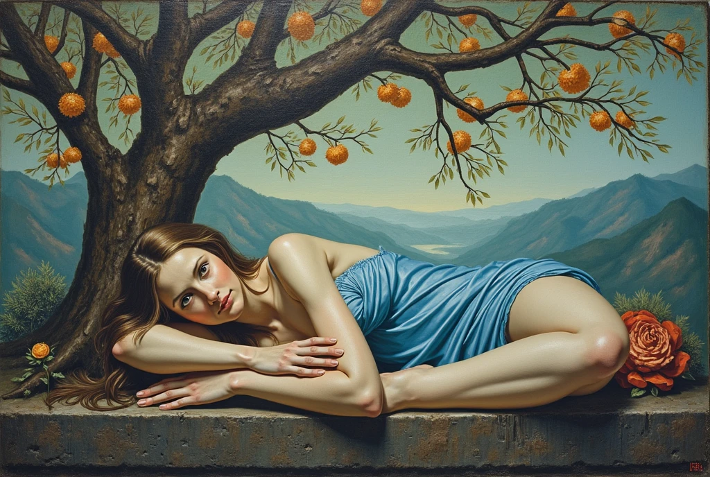 The painting was painted by Mark Ryden, a languid woman waiting for bliss, full compliance with the style of Mark Ryden, oil on canvas