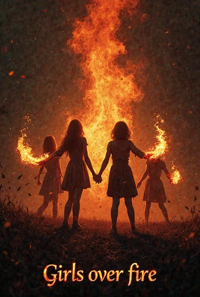 A scary picture in which the heads of two small children are in the fire and ignite not the fire of total hell the head and crying armament