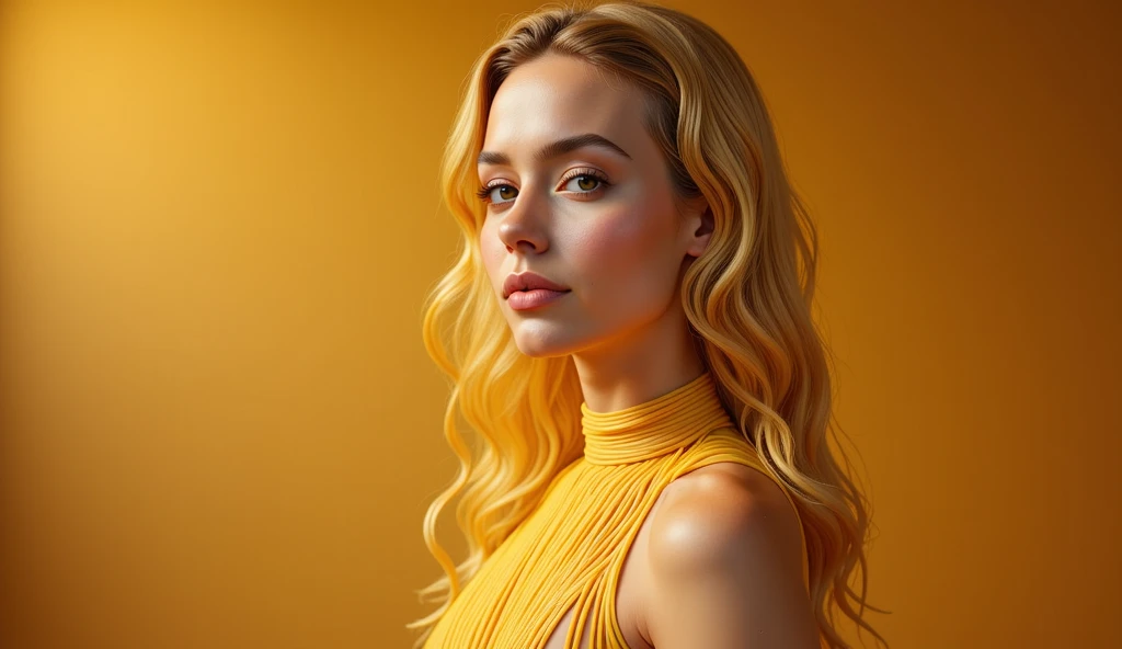 (masterpiece,best quality, ultra realistic,32k,RAW photo,detail skin, 8k uhd, dslr,high quality, film grain:1.5),
long hair, Dirty blonde hair,lady, brown eyes, Yellow Musical, freckles,
(DayGlo gradient background, simple background:1.3)