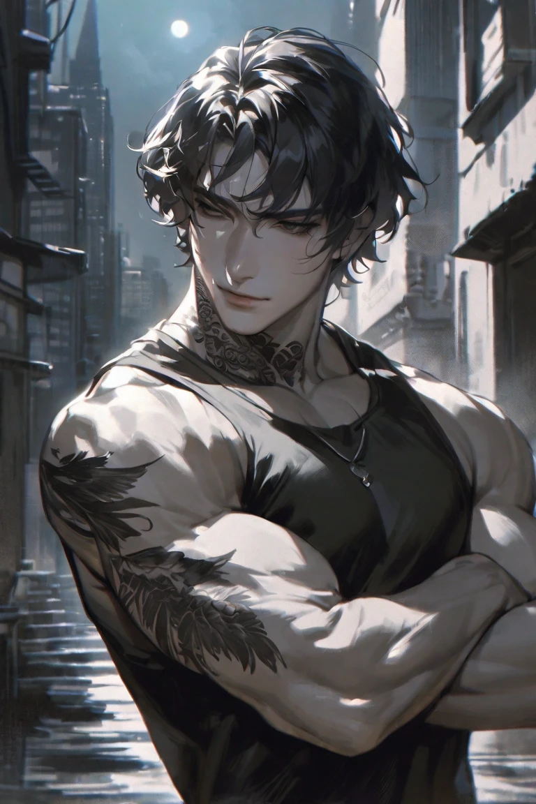 Realistic Digital Painting with Concept Art Elements"," digital painting," "concept art," "realistic," "high detail", "muscular",, "high-res", "ominous aura,", "8k resolution", "oil painting", "darker tone" , "little saturation" ,"dark feeling", "dirty art-style", "concept art" , "detailed features" , "detailed eyes" "1man"