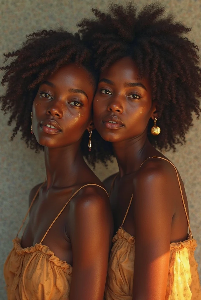 2 two Nude girl, sexy , full body , 3 fingers , Ginger dark skin, oiled body, blessing body, round shaped small breasts, 8k ultra quality, gold digger