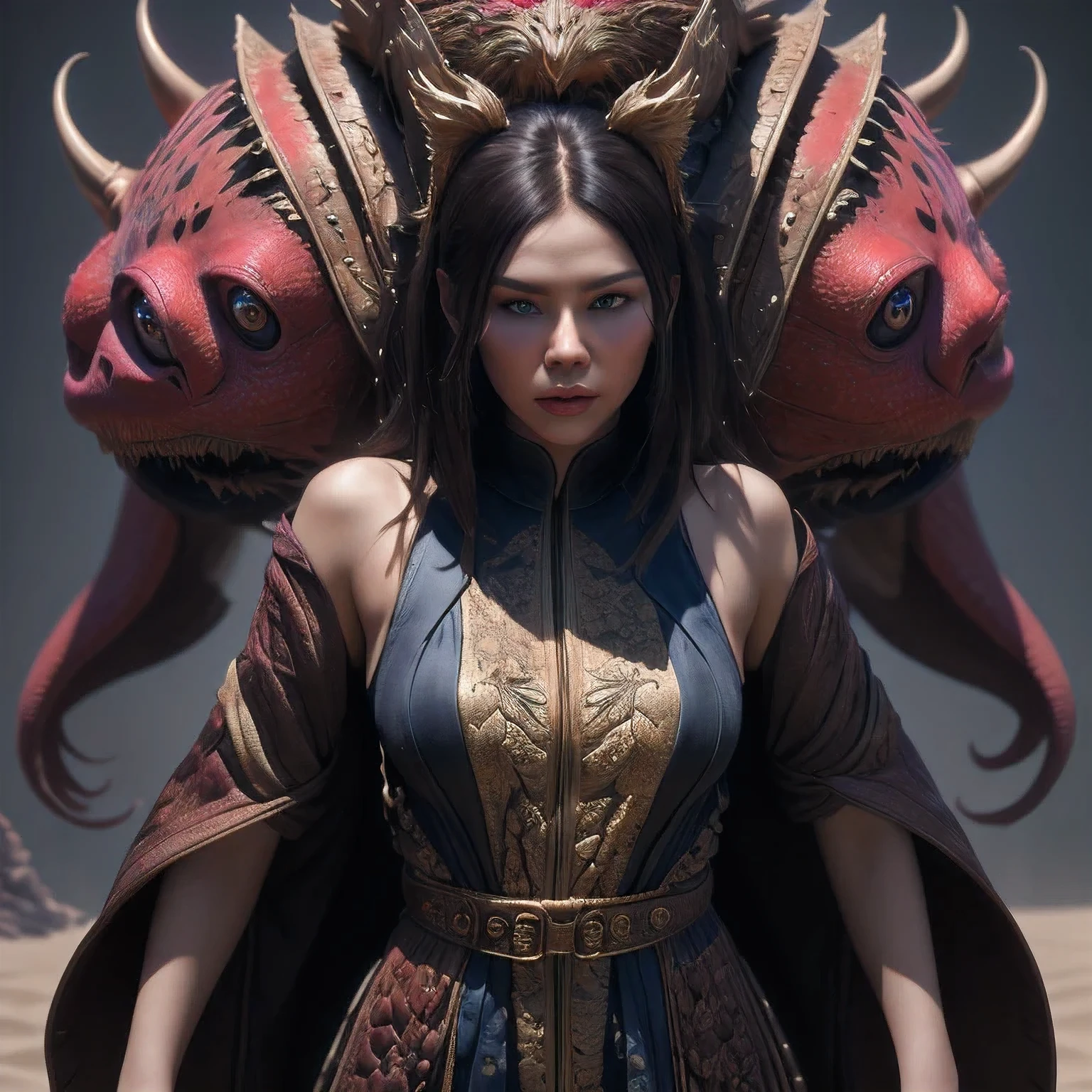Woman in ancient battle attire、Serious expression、Short-haired、Deadly position, Gorgeous Necklace,   Beautiful and seductive woman, Realistic and perfect body, Perfect body with realistic shadows, Woman with reptilian eyes and fangs：1.5、8K
