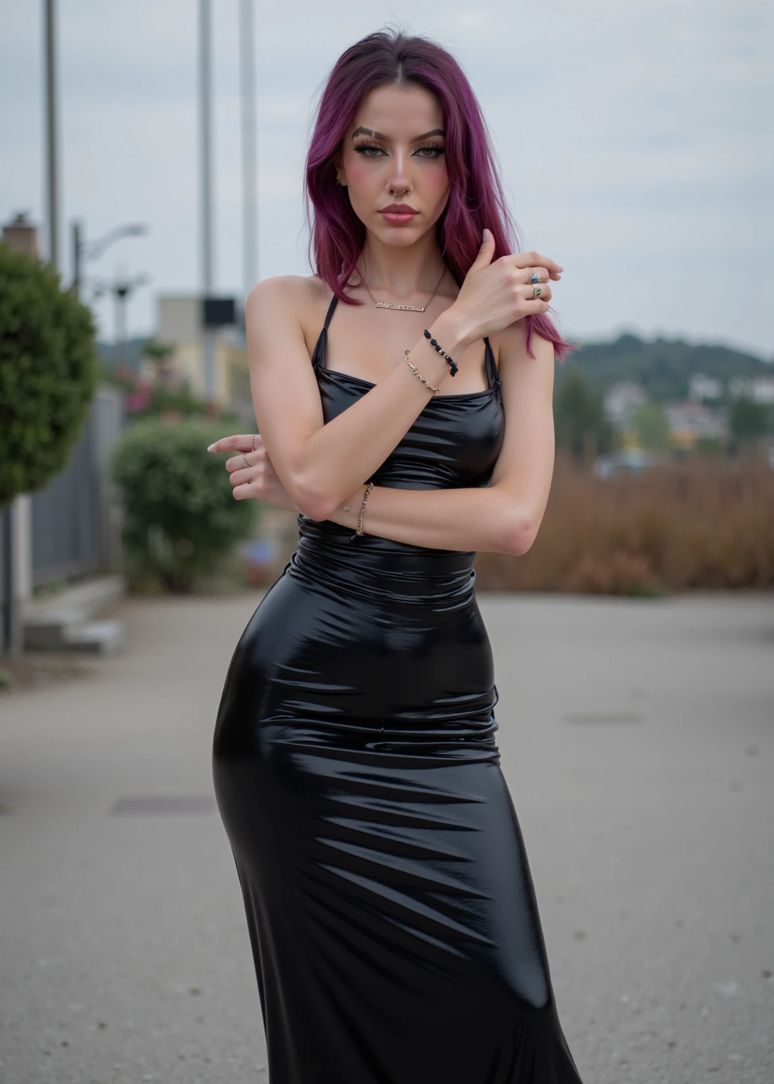 1girls, Nur, green Hair , 24 years old , Dress:
Shiny satin/velvet/sequined mini/midi dress
Body-hugging, asymmetrical or one-shoulder
Deep neckline or slit, Accessory:
Big and flashy necklace/earring/bracelet
Small and stylish bag (sequined/embroidered)
High heel sandals/stilettos (shiny/stoned)
Make-up:
Attractive look with smokey eyes/eyeliner
Red lipstick/shiny gloss
Lips framed with lip liner
Wavy/curly hair