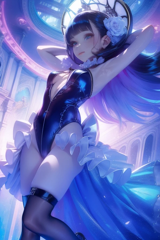 Um Anjo feminino (peitos pequenos, cabelos azul-escuros), obra-prima, melhor qualidade, (papel de parede CG unity 8k extremamente detalhado), (melhor qualidade), (best illustration), (melhor sombra), Absurdo, lifelike lighting, (abismo), lindo brilho detalhado, pose natural, de corpo inteiro, standingn, petals falling, interior, Fanning, lanterna, 16k, HDR, Altas, campo de profundidade, (grain of film: 1.1), Livro, hora dourada, (Reflexo da lente), vinheta, rainbowart, (color classification: 1.5)