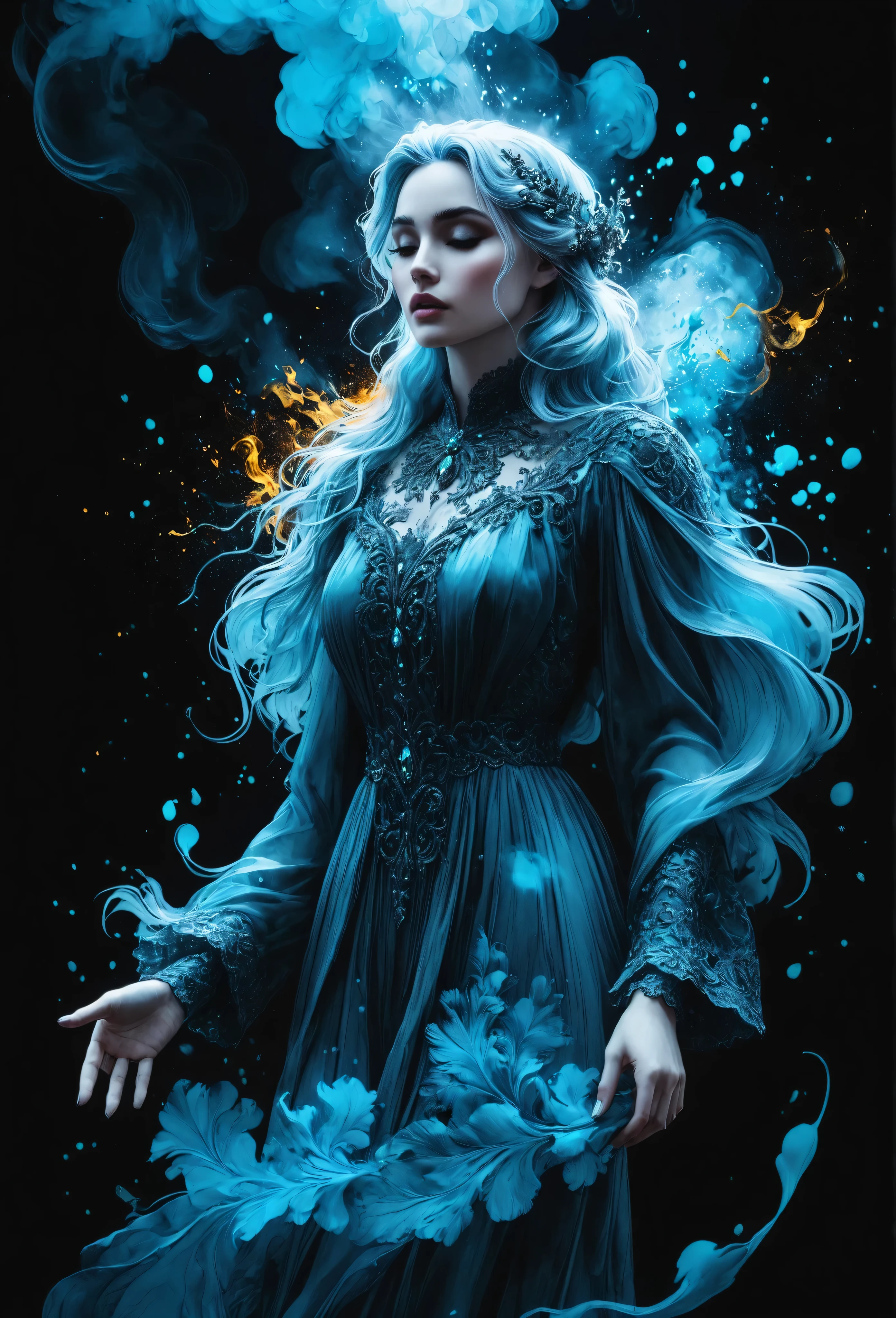  Epic Splatter Art, Alcohol Ink, Smoky Ghost Image, Super Realism, Super Detail 8K, Divine Proportion, Intricate, Cinematic, Stunning, High Detail, 8k, Atmospheric, Super Detail, Fantastic Realism, Sharp Focus, Mysterious, Filigree, Luminescent, Perfect Composition, Complex background,