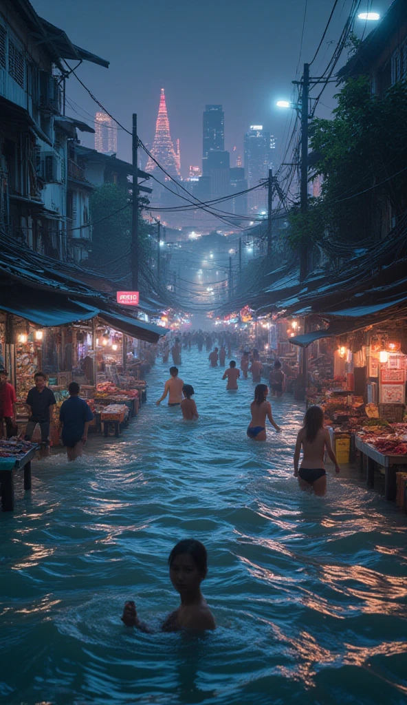 In Thailand, at a floating market, there are many zombies chasing people.