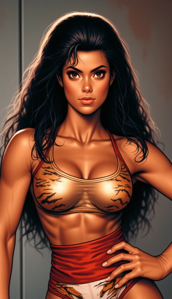 black-haired big-breasted muscular woman