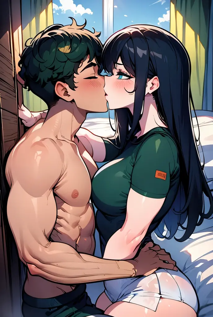 Wonder Woman kissing Bayonetta on bed 