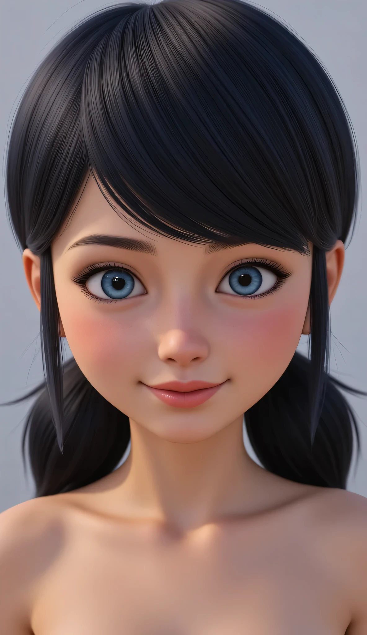 1girl, Solo, High Resolution, Masterpiece, Accurate, Anatomically Correct, Best Quality, High Details, High Quality, black hair, blue eyes, tween, realistic, cute, smile