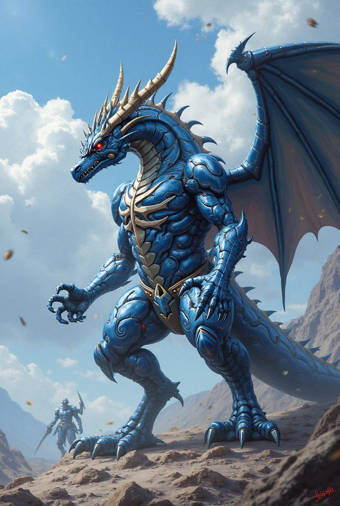 An iridescent-scales skeleton dragon with three pairs of wings