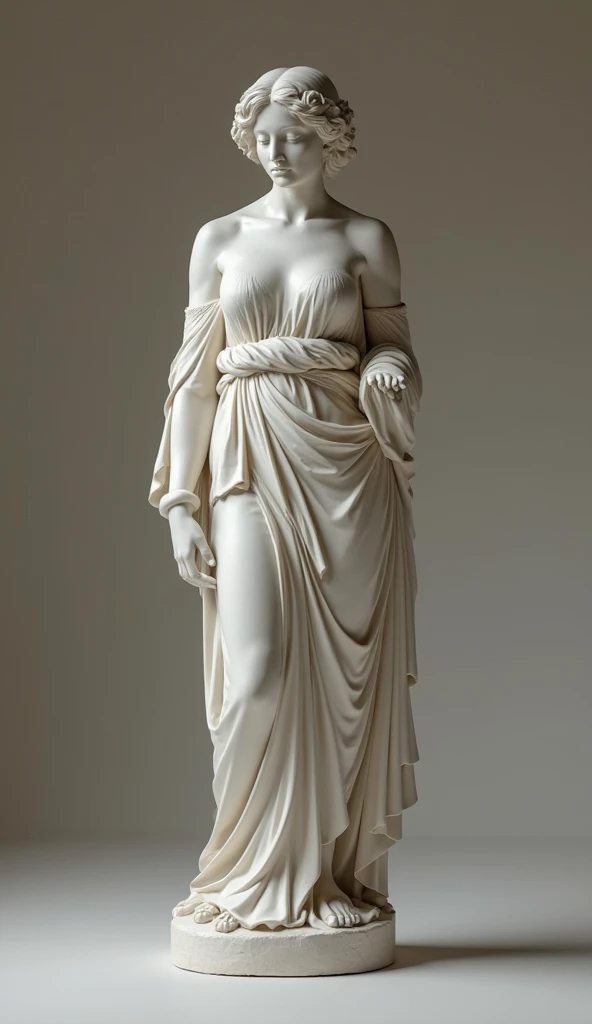 Sure:, Create highly realistic images of marble statues in Octane Render style.., Depicts a beautiful woman standing, Elegantly positioned in a cultured pose. The smallest details and precise proportions are essential to convey beauty and aesthetic perfection... Sculptures must display realistic textures and reliefs., Imitation of marble and its nuances. Lighting must be carefully adjusted, To improve the statue's abilities, Realistic shadows add depth to your composition..
Female figures must wear veils., what surrounds her body, Emphasizes the delicacy and sensuality of the pose. Every detail of the statue, From the facial features to the wrinkles of the veil, Must be cut precisely. Symmetry must be perfect., Reflecting the classical aesthetics of Greek sculpture. Must emphasize Greek style, To capture the elegance and harmony of the human form..
Images must be rendered in 8K UHD using Octane Render., Provides exceptional clarity, To appreciate every detail. The final scene must be a visual masterpiece., Celebrating feminine beauty and sensuality, The timeless elegance of Greek style is embodied in an artistically sophisticated performance. It represents standing on a small spring.