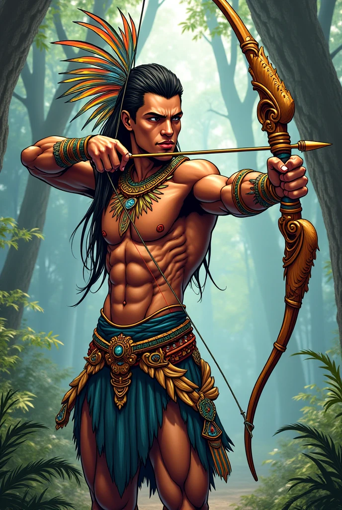 ((best quality)), ((masterpiece)), (detailed), (realistic), male warrior, muscular physique, tribal attire, face paint, wielding spear, (jungle:1.3), dense foliage, exotic plants, dappled sunlight, (hyperrealistic:1.2), oil painting, (Frank Frazetta:1.1), DeviantArt influence, dynamic action pose, (intense expression:1.2), (portrait shot:1.1), 8k resolution