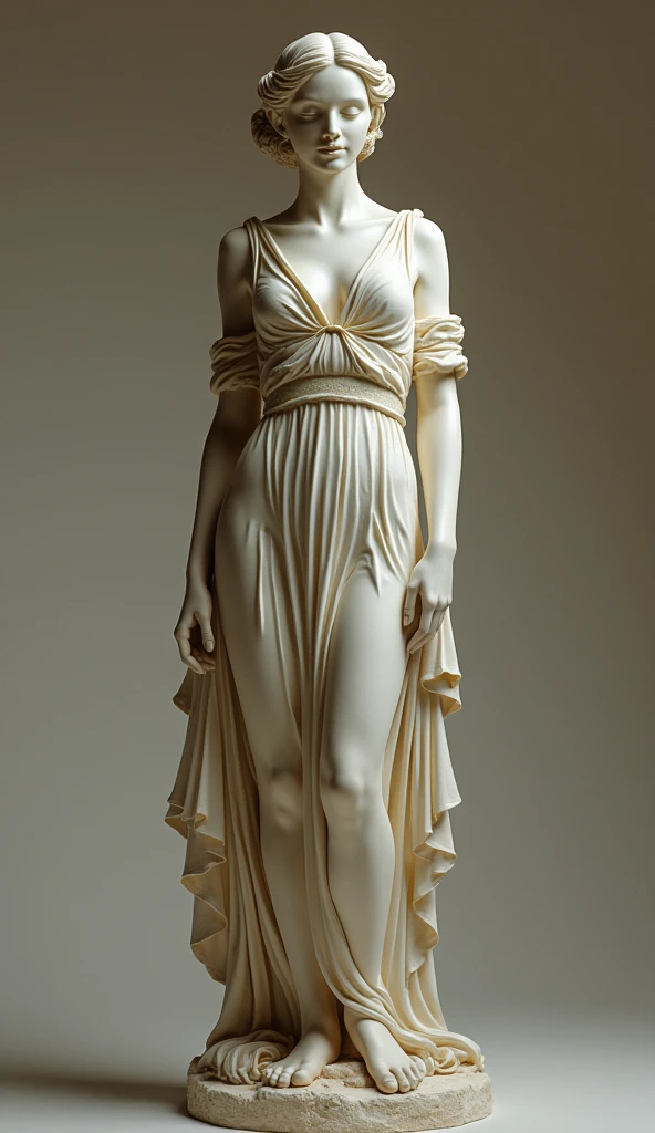 statue of a woman, estilo Michelangelo, long hair up to the waist, a dark marble sculpture with cracks, classical realism, corpo inteiro