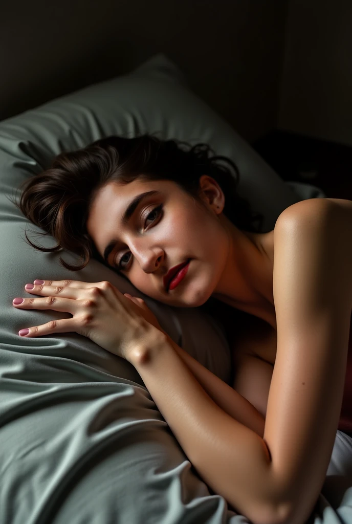 sexy woman is fucked by man, full body shot, redness on face, wet hair, tears, woman pee herself, perfect feet, passed out, lifeless body, closed eyes, nude, woman is unconscious, woman legs and arms limp, tongue out, bed, cumming on her face