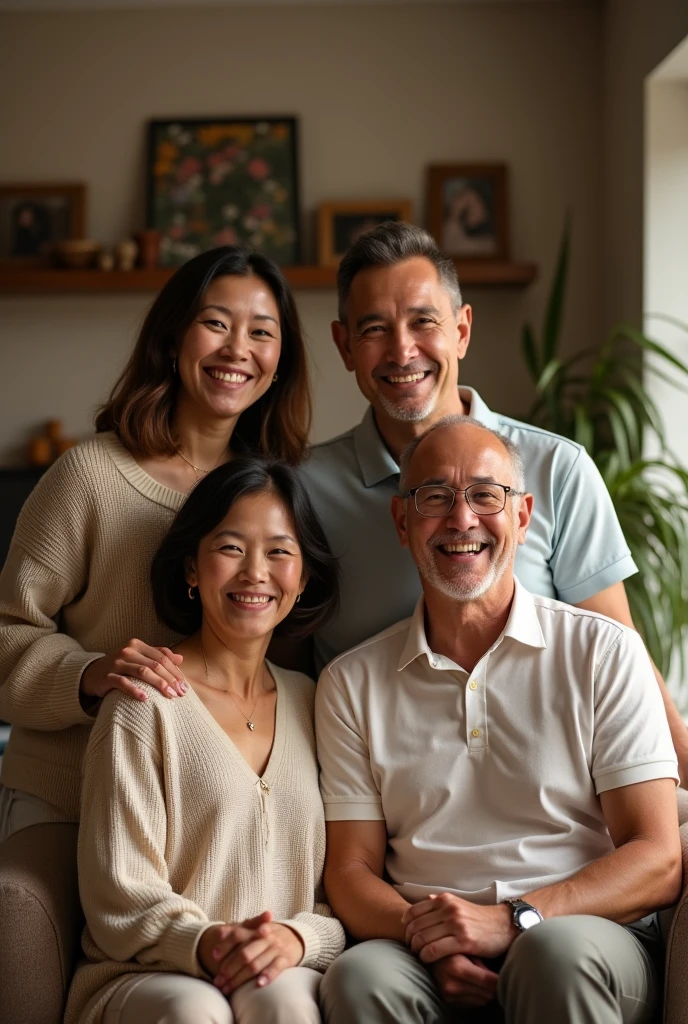 Raw Photograph of a smiling multi-age ((max age 40)), multi-cultural and multi-national group of people, ((wearing light, casual clothes)), gathered in a well-lit living room and cozy, sharing a meal. The image must convey human warmth, community and welcome. award winning photo in 2023, high details, high res, color picture, NIKKOR AI-S 300mm f/2 + CANON 0.71x Focal Reducer, 300mm focal lens, ISO 800, flair reducer lens, LEICA photography, focus on the subject, ultra realistic photography, cinematic composition