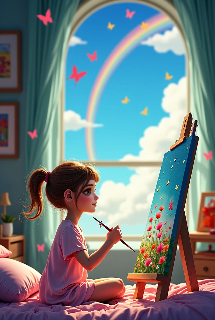Sister's in her room, painting skies so blue. Baby sister.