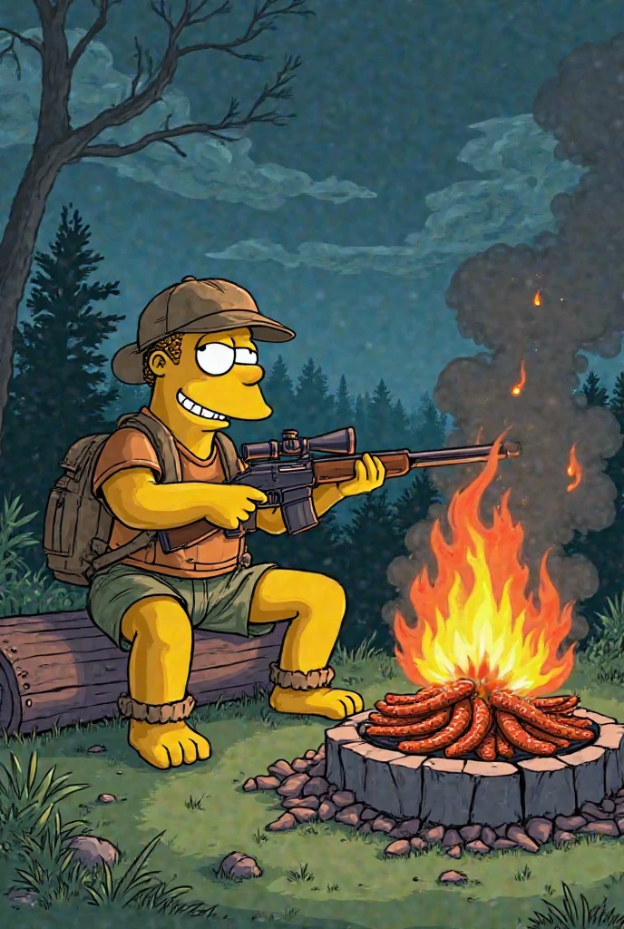 man, orange hair, holding an axe, topless, blue jeans, south park style, in the forest<lora:South Park Style v2:0.51>