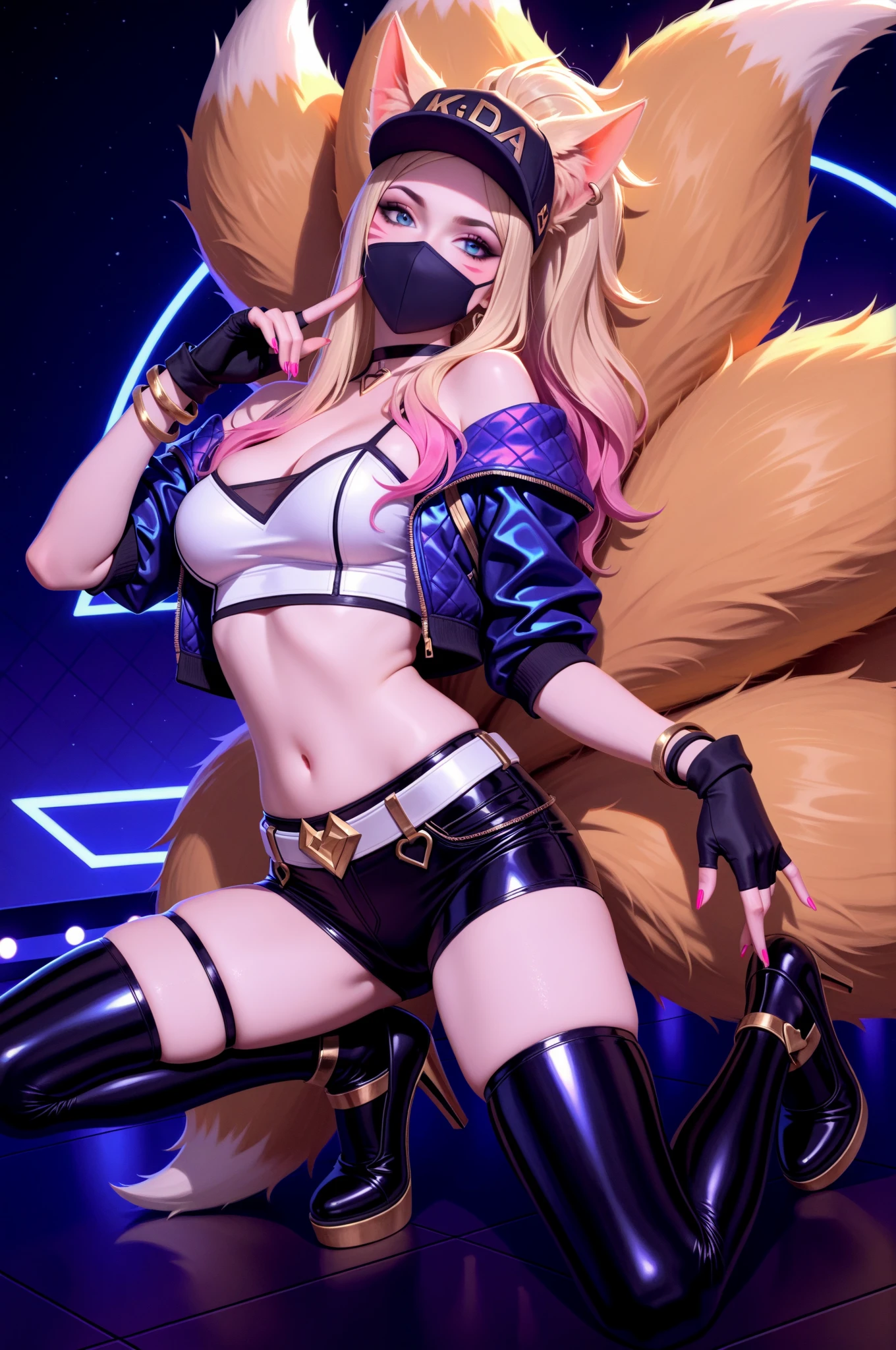 {{best quality}}, {{masterpiece}}, {{ultra-detailed}}, {illustration}, {detailed light}, {an extremely delicate and beautiful}, a girl, {beautiful detailed eyes}, purple eyes, blonde hair, stars in the eyes, messy floating hair, colored purple inner hair, Starry sky adorns hair, depth of field, beautiful, skinny, thin, long legs, cute legs, muscles, perfect body, perfect hands, glasses, sexy, (((purple eyes))), fox ears, fox tail, animal ears, muscles, hourglass_figure, Brown airforce jacket, short jeans, short shorts, full body, full_body, (((glasses))), white bikini, sandals, brown jacket, very skinny girl, skinny girl, beefcake, standing, walking down the steet, high heels, tall girl, 21 years old, anime, super model, wind blowing through her messy blonde hair. open shirt, big breasts, big , underboob, cleavage, brown jacket, photoshoot, night, (blonde long hair), (((blonde hair))), (((muscles))), (((fox ears))), ((fox)),