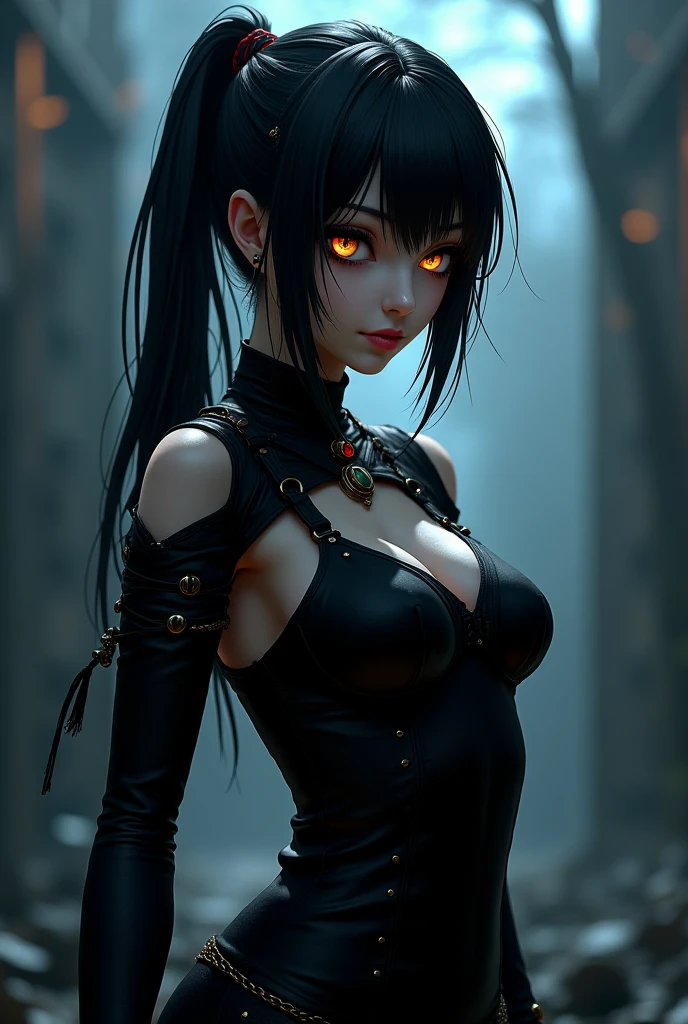 phonk anime demon girl horror with chains in background with blur, 8k high quality image