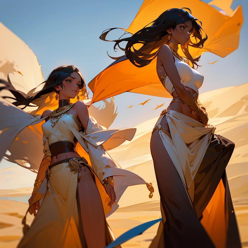 two women in traditional Brazilian clothes are facing each other fighting, epic tale of the twin sisters, a beautiful art illustration, indian art, highly detailed digital art in 4k, graphic artist Magali Villeneuve, High-quality, detailed artwork in 8K, Direction: Hovsep Pushman, Symmetrical epic fantasy art, Bela arte UHD 4K, por Daryush Shokof